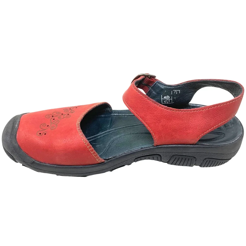 KEEN Women's Red Leather Mary Jane Buckle Comfort Shoes Floral Size 8.5